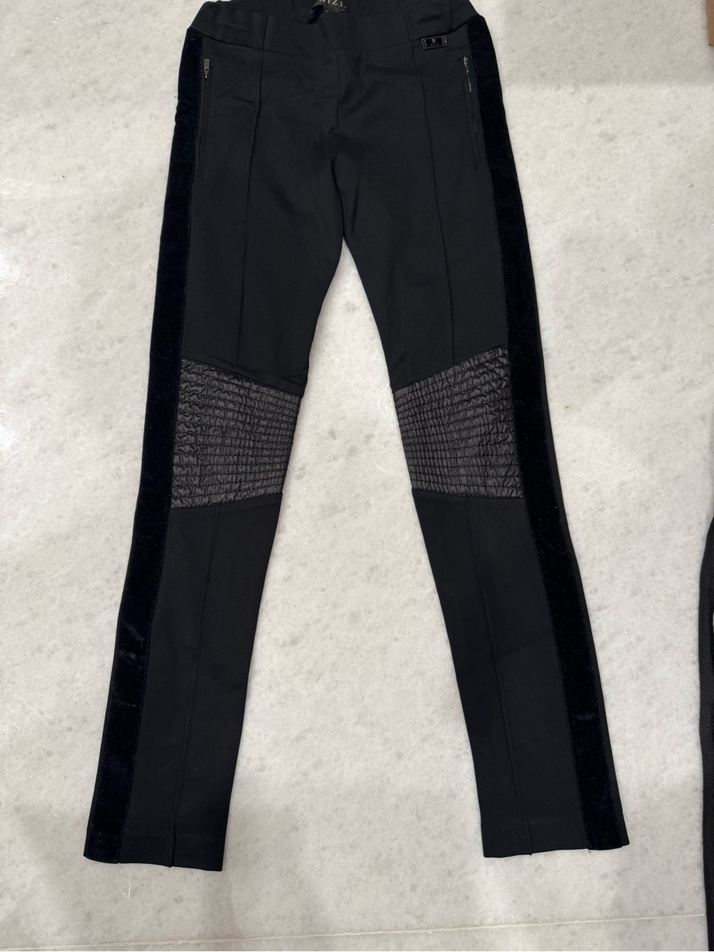 Women's Black Paneled Moto-Style Ponte Pants
